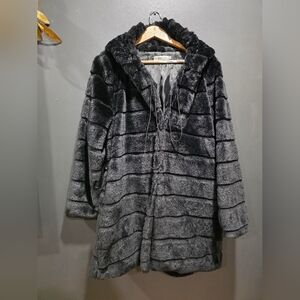 Mislook Faux Fur Black Polyester Coat Hooded Sz M